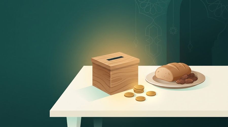 Kotak amal kayu dan roti kurma