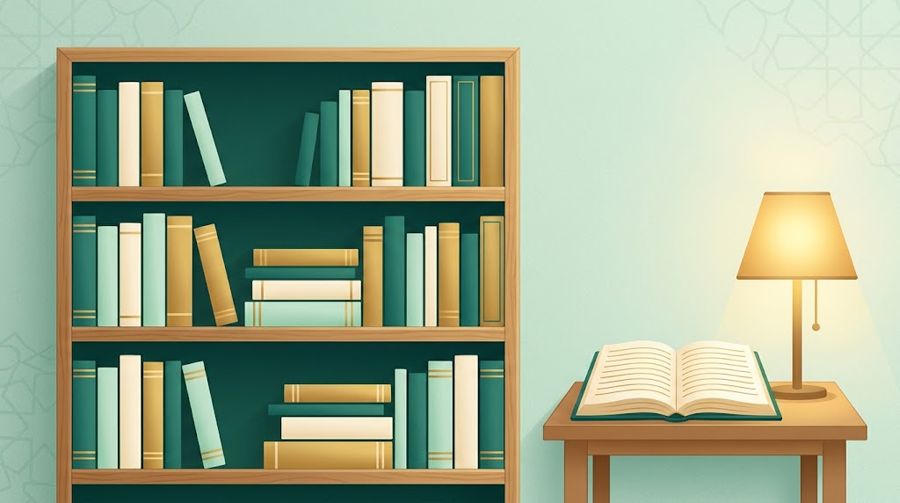Rak buku dan lampu baca